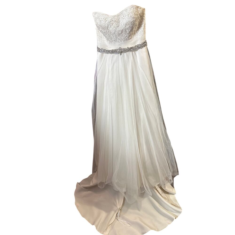 David's Bridal White Strapless Midi Dress
